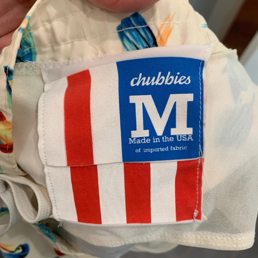 Chubbies Parrot Print Swim Trunks - White and Blue - Picture 3 of 4